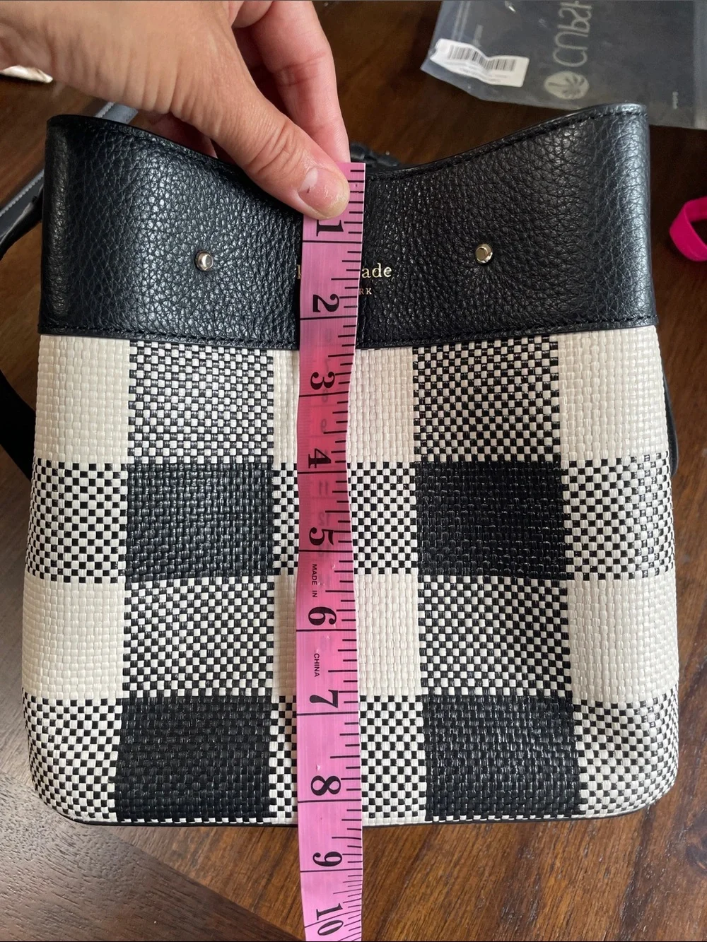 kate spade Marti small Black and White Buffalo Check Crossbody Bag